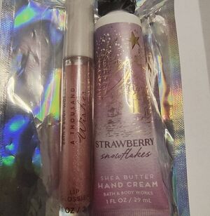 Bath & Body Works A Thousand Wishes Lip Gloss And Strawberry Snowflake Handcream